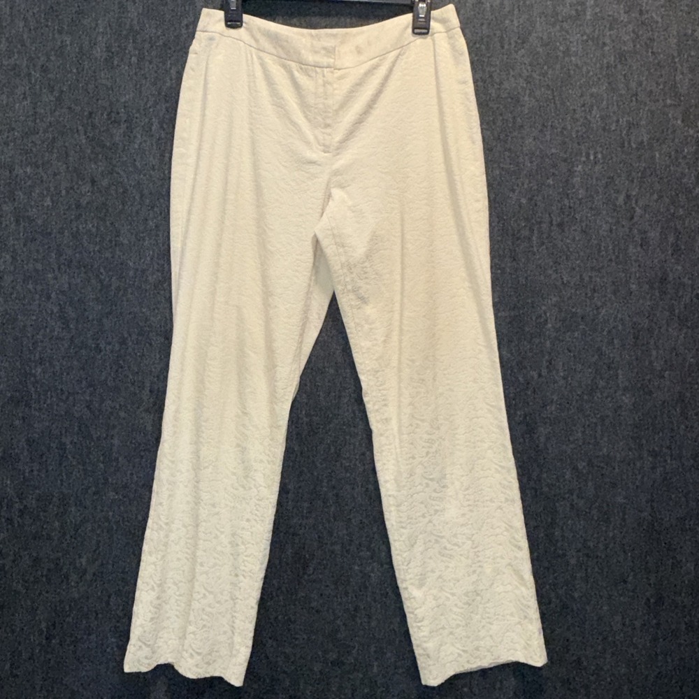 Sigrid Olsen Jacquard Pants Womens 8 Bootcut Textured Floral Stretch Beige Boho